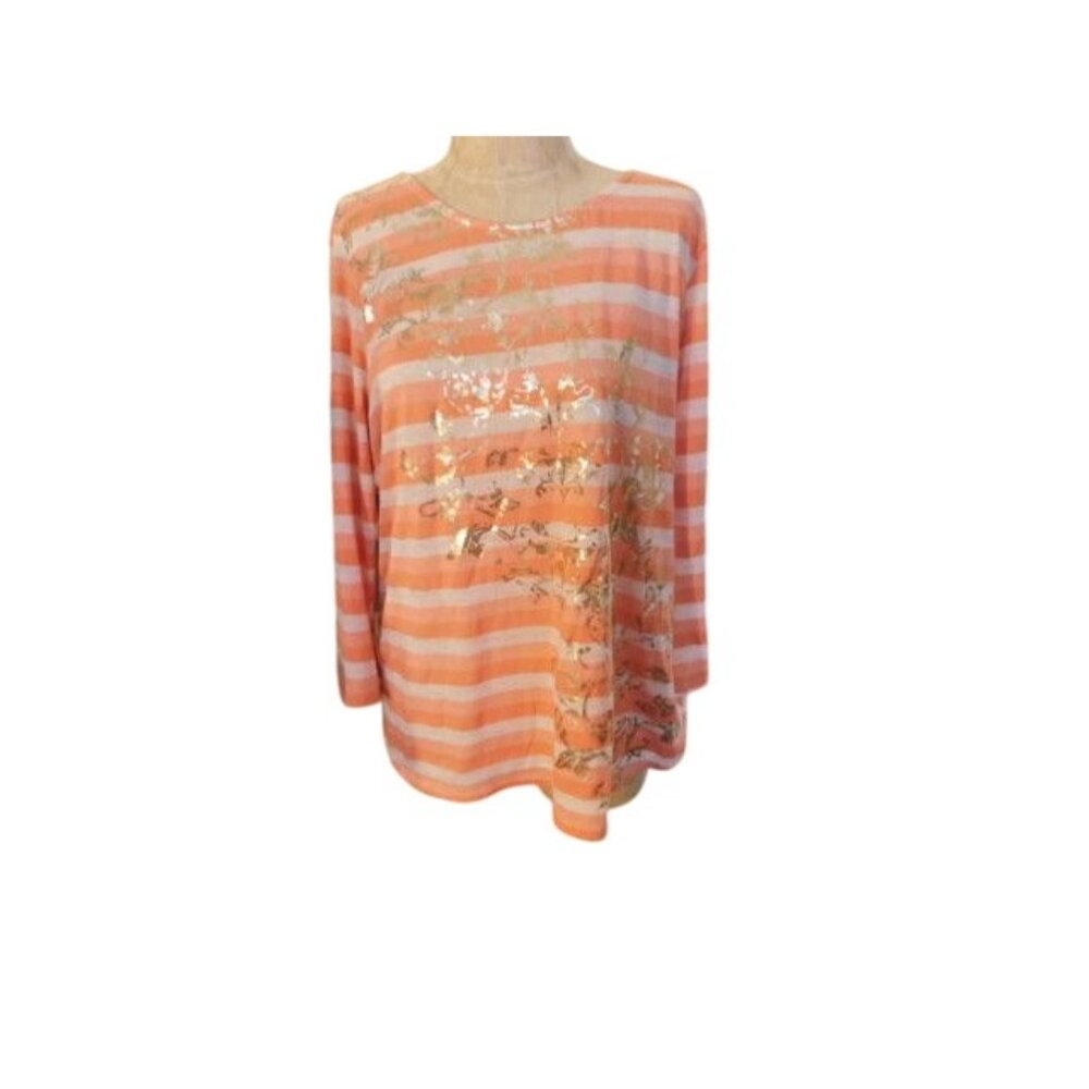 Chico's Size L Large (2) Zenergy Striped 3/4 Sleeve Knit Top